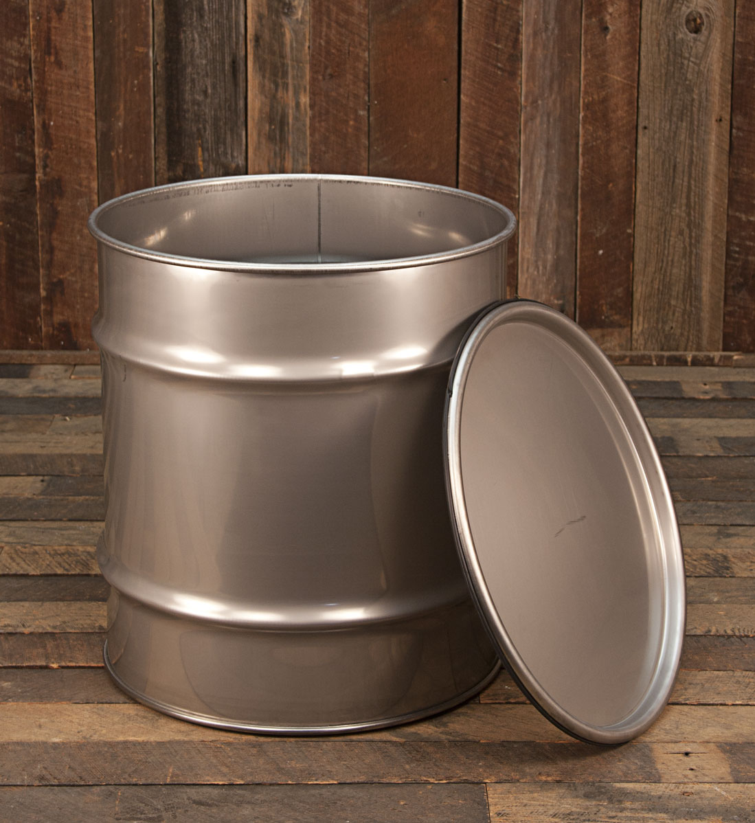 Stainless Steel Drum, Open Head Bolt Ring Closure, 20 Gal.